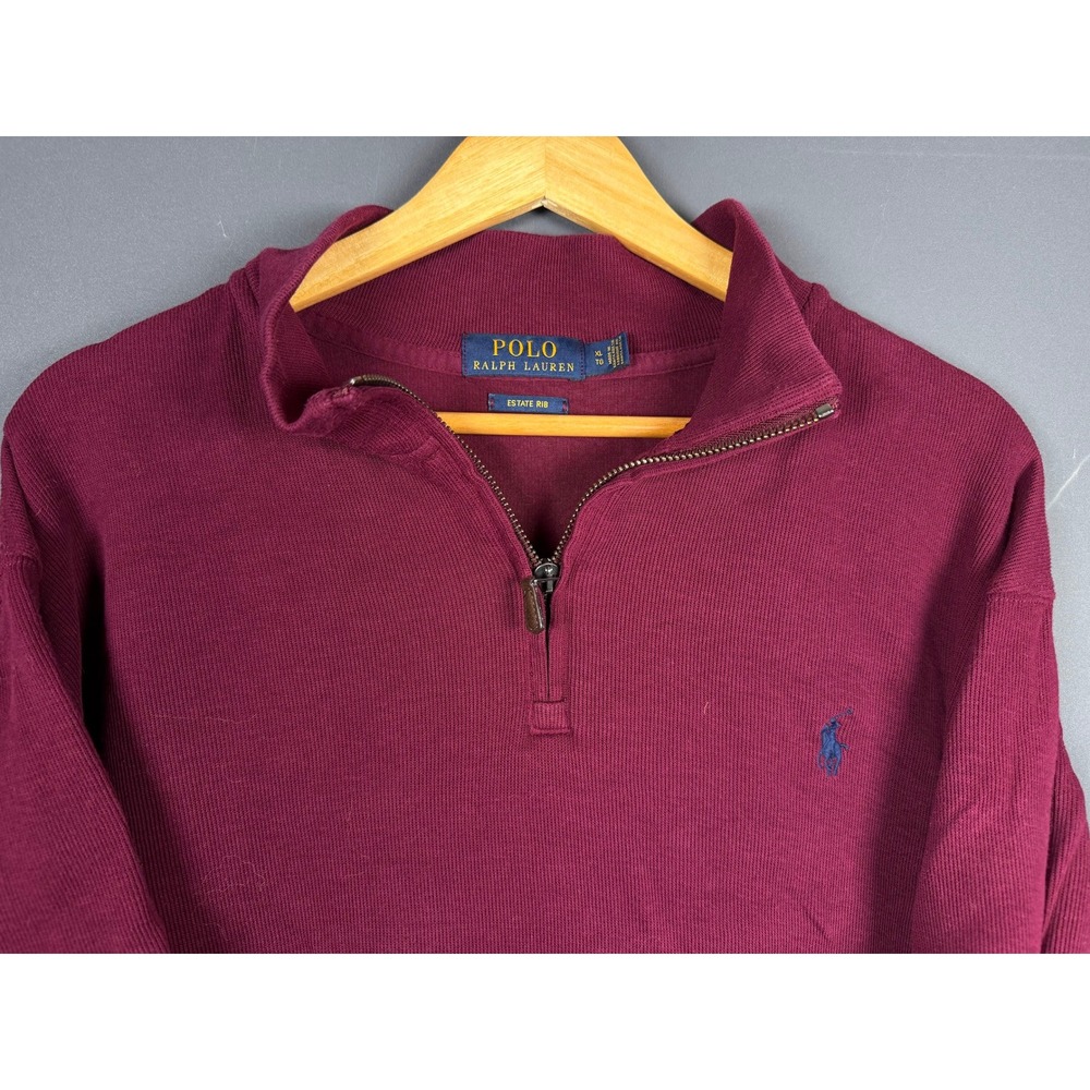 Polo Ralph Lauren Mens XL Estate Rib Quarter Zip Pullover Burgundy Red
